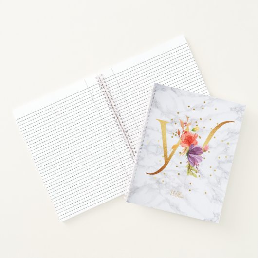 大理石モダン水彩黄金モノグラム文字W ノートブック (内部)