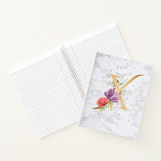 大理石モダン水彩黄金モノグラム文字X ノートブック (内部)