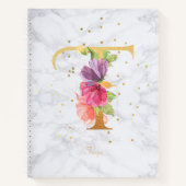 大理石モダン水色ゴールデンモノグラム文字T ノートブック (正面)