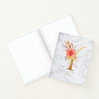 大理石モダン水色ゴールデンモノグラム文字Y ノートブック