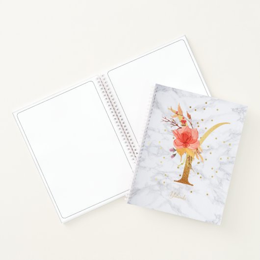 大理石モダン水色ゴールデンモノグラム文字Y ノートブック (内部)