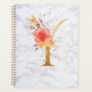 大理石モダン水色ゴールデンモノグラム文字Y プランナー手帳