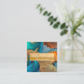 大理石モダン水色ターコイズオレンジ金ゴールド スクエア名刺 (スタンド正面)