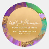 大理石モダン水色パープル金ゴールド緑スクリプト ラウンドシール (正面)