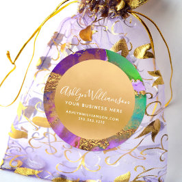 大理石モダン水色パープル金ゴールド緑スクリプト ラウンドシール