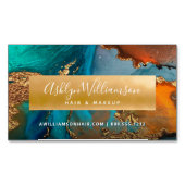 大理石モダン水色金ゴールドターコイズヘアサロン マグネット名刺 (正面)