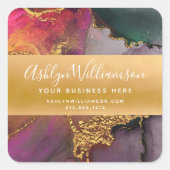 大理石モダン水色金ゴールドピンク紫グリーン スクエアシール (正面)