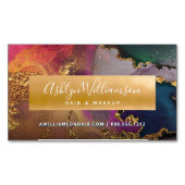 大理石モダン水色金ゴールド紫グリーンブルー マグネット名刺 (正面)