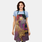 大理石モダン水色金ゴールド紫ネイビーモノグラム エプロン (着用した状態)