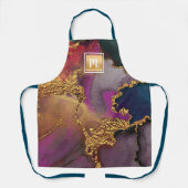 大理石モダン水色金ゴールド紫ネイビーモノグラム エプロン (正面)