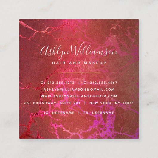 大理石モダン水色金ゴールド紫ピンクブルー スクエア名刺 (裏面)