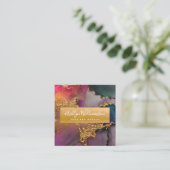 大理石モダン水色金ゴールド紫ピンクブルー スクエア名刺 (スタンド正面)