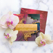 大理石モダン水色金ゴールド紫ピンクブルー スクエア名刺