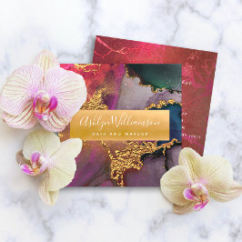 大理石モダン水色金ゴールド紫ピンクブルー スクエア名刺