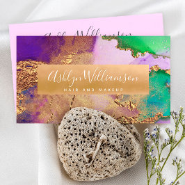 大理石モダン水色、金ゴールド紫アクアグリーン 名刺