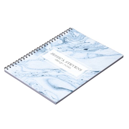 大理石モダン渦巻き白と青 – 灰色 ノートブック (左側)