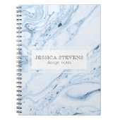 大理石モダン渦巻き白と青 – 灰色 ノートブック (正面)