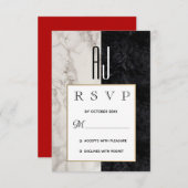 大理石モダン白黒と金ゴールド結婚ズ 出欠カード (正面/裏面)