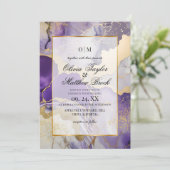 大理石モダン紫と金ゴールド結婚ズ 招待状 (スタンド正面)
