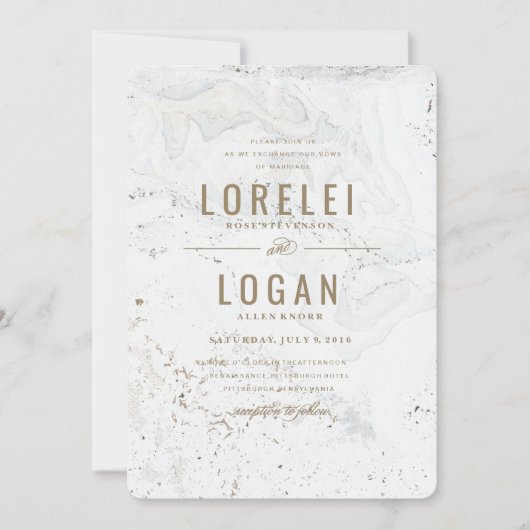 大理石モダン結婚式招待状 |金ゴールド 招待状 (正面)