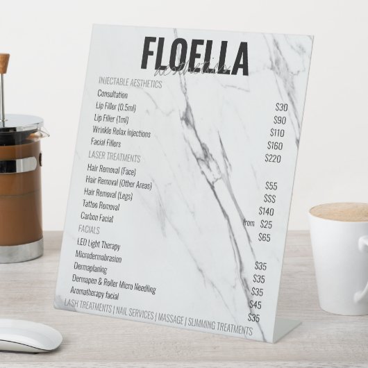 大理石モダン美学サロンサービス価格表 台座サイン (インサイチュ)