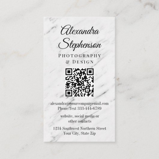 大理石モダン製クラシックエレガントQRコードカスタム写真 名刺 (裏面)