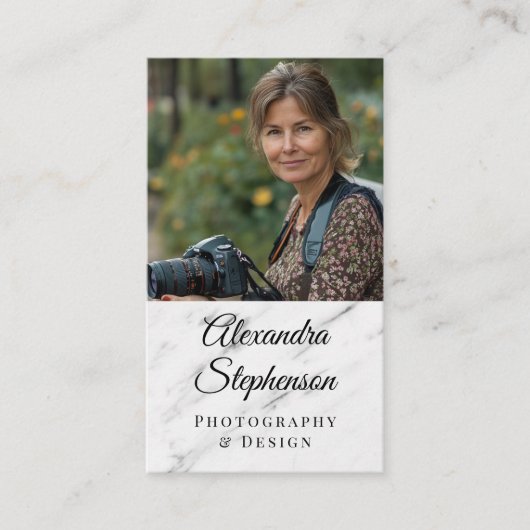 大理石モダン製クラシックエレガントQRコードカスタム写真 名刺 (正面)