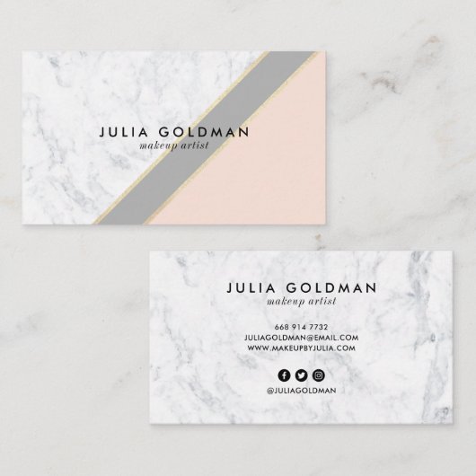 大理石モダン赤面ピンク灰色シック金ゴールド幾何学的 名刺 (正面/裏面)