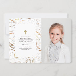 大理石モダン金ゴールドクロスフォトコミュニオンありがとう サンキューカード