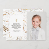 大理石モダン金ゴールドクロスフォトコミュニオンありがとう サンキューカード (正面/裏面)