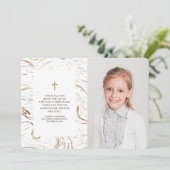 大理石モダン金ゴールドクロスフォトコミュニオンありがとう サンキューカード (スタンド正面)