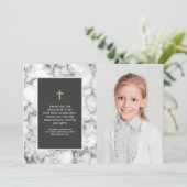 大理石モダン金ゴールドクロスフォトコミュニオン サンキューカード (スタンド正面)