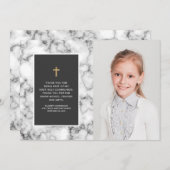 大理石モダン金ゴールドクロスフォトコミュニオン サンキューカード (正面/裏面)