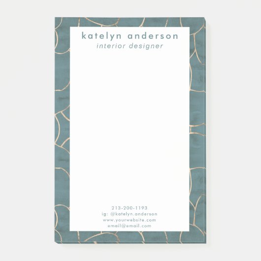 大理石モダン金ゴールド宝石ティール（緑がかった色）インテリアデザイナー ポストイット (正面)