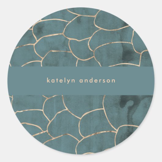 大理石モダン金ゴールド宝石ティール（緑がかった色）インテリアデザイナー ラウンドシール (正面)