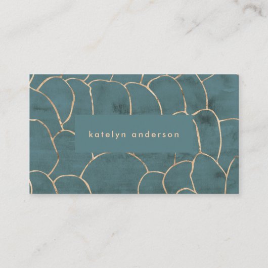 大理石モダン金ゴールド宝石ティール（緑がかった色）インテリアデザイナー 名刺 (正面)