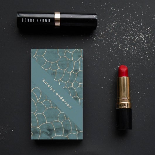 大理石モダン金ゴールド宝石ティール(緑がかった色)インテリアデザイナー 名刺