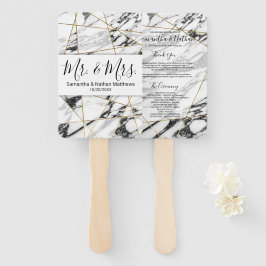 大理石モダン金ゴールド幾何学的結婚式 プログラム ハンドファン