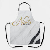 大理石モダン金ゴールド爪、 ネイルスタイリスト白エプロン エプロン (正面)