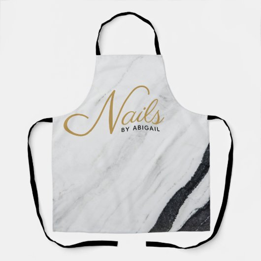 大理石モダン金ゴールド爪、 ネイルスタイリスト白エプロン エプロン (正面)
