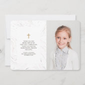 大理石モダン金ゴールドCross Photo Communion Thank You サンキューカード (正面)