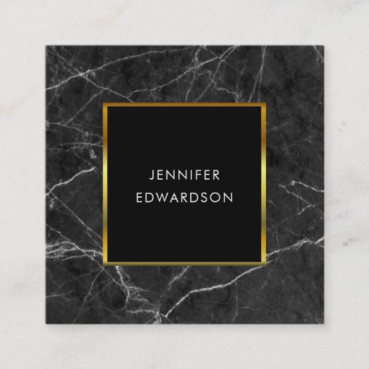 大理石モダン黒エレガント金ゴールドプロフェッショナル スクエア名刺 (正面)