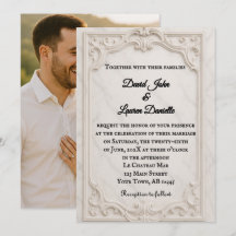 大理石モチーフの写真ウェディング招待状