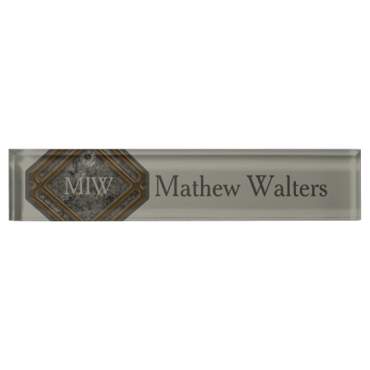 大理石モノグラムグリーン デスクネームプレート (正面)