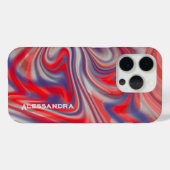 大理石モノグラム赤い青い灰色の抽象芸術の渦巻き Case-Mate iPhoneケース (裏面 (横))