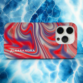 大理石モノグラム赤い青い灰色の抽象芸術の渦巻き iPhone 15 PROケース