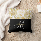 大理石モノグラム金ゴールドホワイトブラック クッション (ブランケット)
