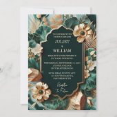 大理石モンスターエメラルドグリーンと金ゴールド結婚の追加 招待状 (正面)