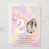 大理石ユニコーンレインボーパステルフォトシックハロー20 招待状 (正面)