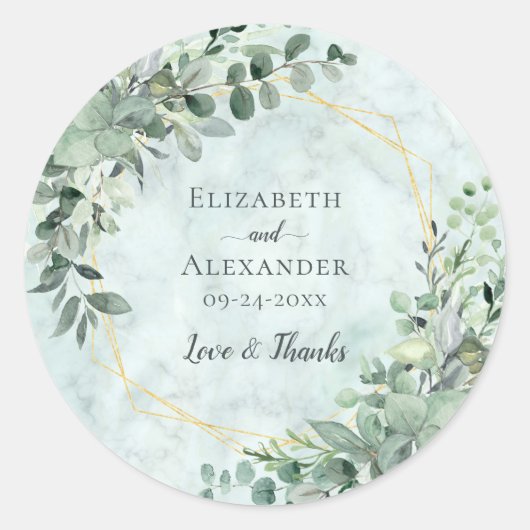 大理石ユーカリ緑の幾何学的結婚物 ラウンドシール (正面)